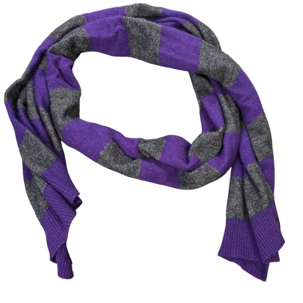 Lauren Ralph Lauren Rabbit Hair Wool Blend Knit Scarf Womens Purple Grey Striped